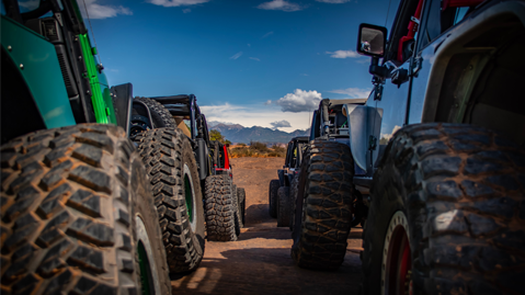 Group of jeeps waiting to start a off-road trail.